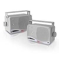 Outdoor Waterproof Wireless Bluetooth Speaker - 3.5 Inch Pair 3-way Active Passive Weatherproof Wall, Ceiling Mount Dual Speakers System w/ Heavy Duty Grill, Patio, Indoor Use -PDWR42WBT (White)