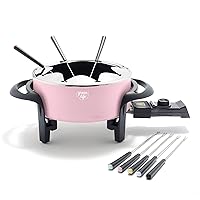 GreenLife 14 Cup Electric Fondue Maker Pot Set For Cheese, Chocolate, and Meat, 8 Color Coded Forks, Healthy Ceramic Nonstick, Adjustable Temperature Control, PFAS-Free, Pink