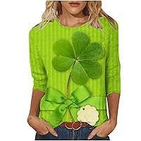 Shamrock Printed 3/4 Sleeve Tops for Women, Womens St Patrick's Day T-Shirt Blessed Lucky Irish Tshirts Casual Graphic Tees