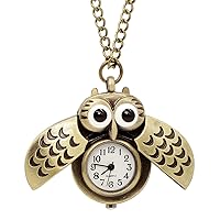 Vintage Cute Flying Owl Pocket Watch, Long Chain Sweater Pendant Necklace, for Women Men Boys Girls Birthday Christmas Gift (Wings)