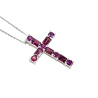 6.15 Carat Natural Rhodolite Garnet Holy Cross Pendant Necklace 925 Sterling Silver January Birthstone Garnet Jewelry Prty Wear Unisex Necklace Gift For Her (PD-8523)