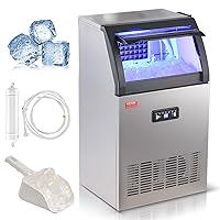 VEVOR Commercial Ice Maker Machine, 130lbs/24H Ice Maker Machine with 33lbs Storage Capacity, 55 Ice Cubes in 12-15 Minutes, LED Digital Display Commercial Ice Maker for Bar Home Office Restaurant