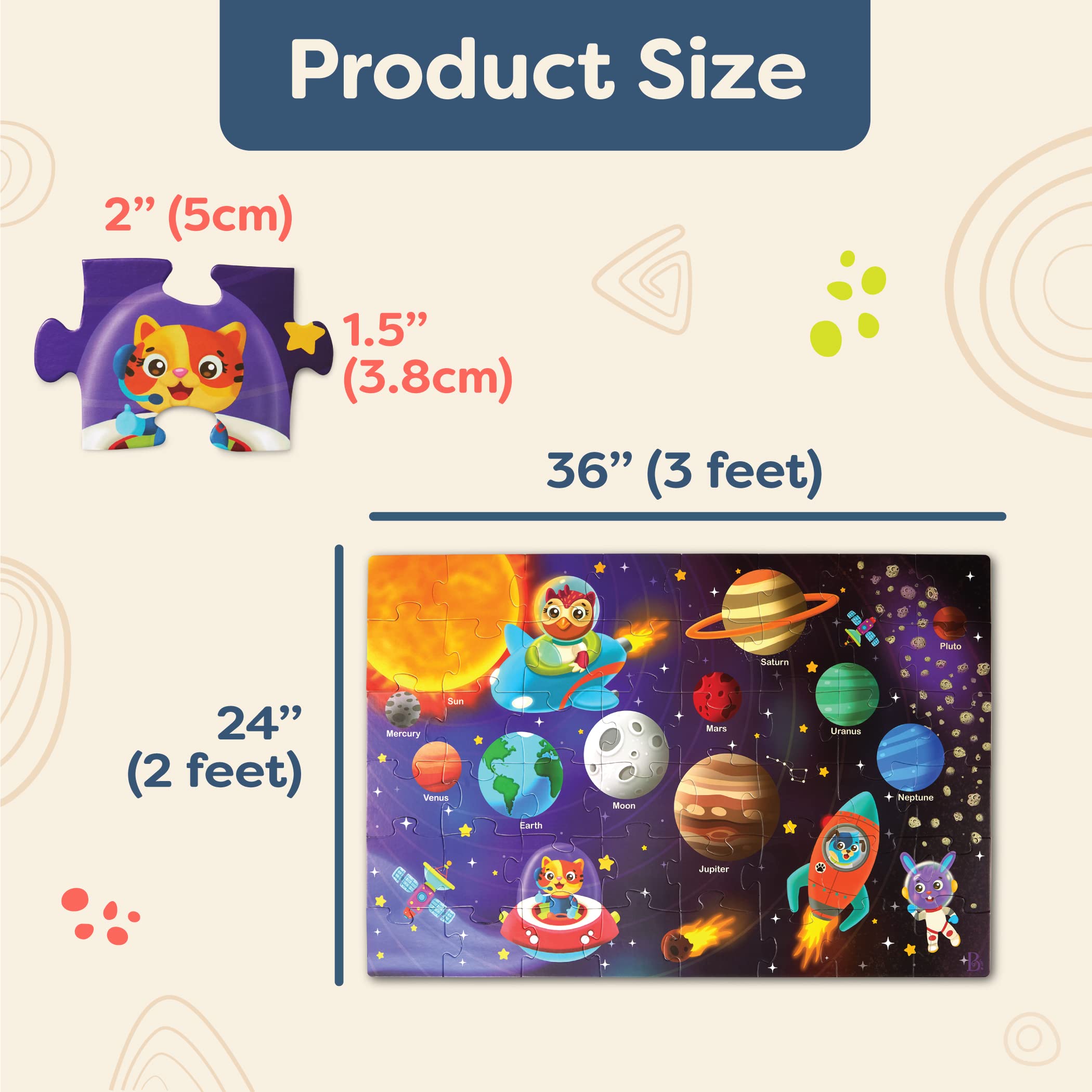 B. Toys – Floor Puzzle – 48-Piece Solar System Puzzle – Large 2 x 3 Feet Jigsaw Puzzle for Kids – Planets, Astronauts, Solar System, Space – 3 Years + – Gigantic Jigsaw - Solar System