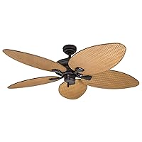 Honeywell Ceiling Fans Palm Island, 52 Inch Tropical Indoor Outdoor Ceiling Fan with No Light, Pull Chain, Three Mounting Options, 5 Palm Leaf Blades, Damp-Rated - 50505-01 (Bronze)