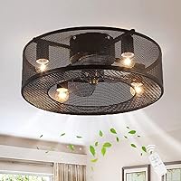 Quiet Ceiling Fan with Lighting and Remote Control Retro Fan Ceiling Light Industrial Iron Cage Fan Ceiling Lamp for Living Room Bedroom Lamp Invisible Fan Light E27 x 4 Chandelier