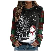 Christmas Oversized Tops Women Snowflake/Reindeer/Christmas Tree Plaid O-Neck Sweatshirt Basic Work Shirts