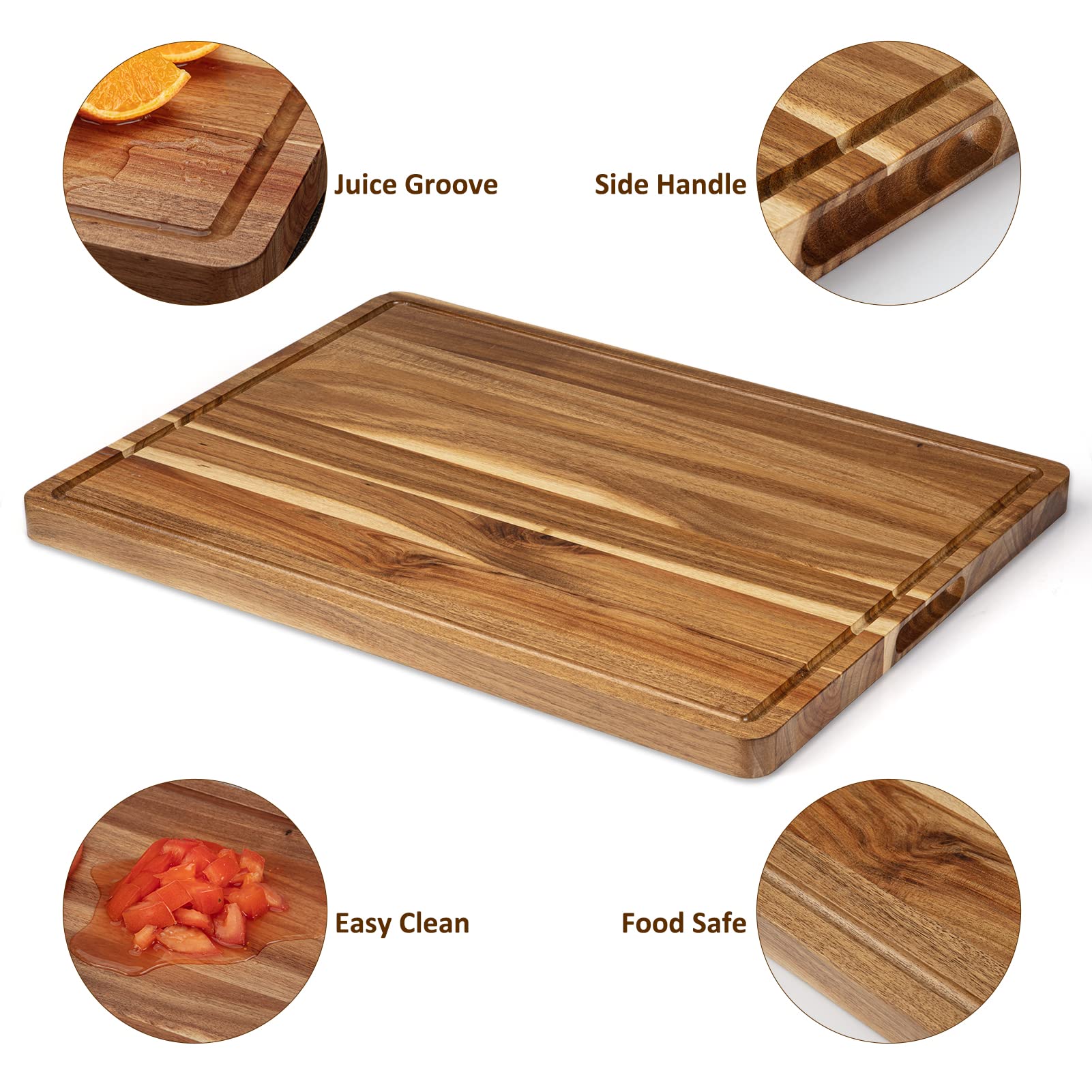 Glowsol Large Acacia Wood Cutting Board, 24 x 18 Inch Extra Large Wood Cutting Board For Kitchen With Side Handles And Juice Slot, Reversible Butcher Block Cutting Board For Meat And Veggies