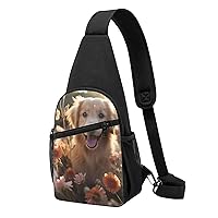 Sling Bag Crossbody for Women Fanny Pack Golden Retriever and Flowers Chest Bag Daypack for Hiking Travel Waist Bag