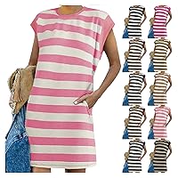 Summer Outfits for Women, Vestidos Casuales para Mujer Color Block Casual Oversized Striped Dress for Women, S, XXL