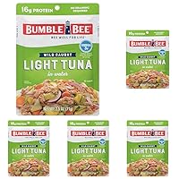 Bumble Bee Light Tuna Pouch in Water, 2.5 oz Pouch - Ready to Eat Tuna Fish, High Protein, Keto Food and Snacks, Gluten Free (Pack of 5)