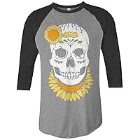 Threadrock Sunflower Skull Unisex Raglan T-Shirt