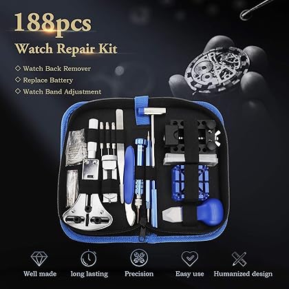 ONEBOM Watch Repair Kit Tool—Professional Watch Band Opener Link, Watch Battery Replacement Tool kit, Watch Back Case Remover with Carrying Case…