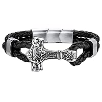 FaithHeart Viking Cuff Bracelet for Men Women, Stainless Steel Rune/Thor's Hammer/Wolf/Celtic Knot Bangles Personalized Customizable