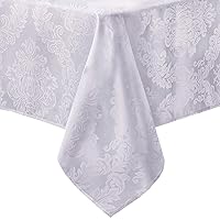 Newbridge Barcelona Luxury Damask Fabric Tablecloth, 100% Polyester, No Iron, Soil Resistant Dining Room, Party and Banquet Tablecloth, 70” Extra Wide x 126” Oblong/Rectangle, White
