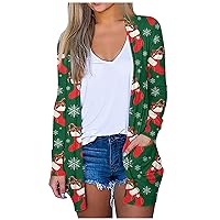 Womens Winter Coats,Women Christmas Print Jacket Long Sleeve Cardigan Xmas Graphic Open Front Holiday Clothes