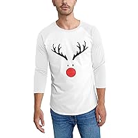 Ma Croix Mens Festive Winter Holiday Rudolph The Red Nose Reindeer 3/4 Sleeved Graphic Print Raglan Style Tee Shirt