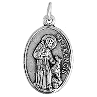 Sterling Silver St Anthony & St Francis Medal Double-sided Necklace Oxidized finish Oval 1.8mm Chain