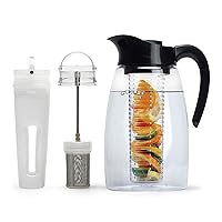 Flavor-It Beverage System, Includes Large Capacity Fruit Infuser Core, Tea Infuser Core, and Chill Core, Dishwasher Safe Pitcher, 2.9-Quart, Black