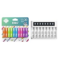 EBL Rechargeable AAA Batteries wit Battery Charger Combo - 1.2V NiMH Pre-Charged Triple A Battery and 8 Slot LCD Battery Charger