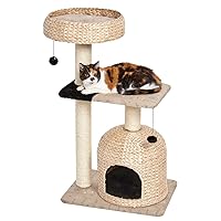 MidWest Homes for Pets Cat Tree | Nest Cat Furniture, 3-Tier Cat Activity Tree w/ Sisal Wrapped Support Scratching Posts & Dangle Play Balls, Woven Rattan & Script Medium Cat Tree