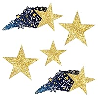 Beistle 5 Piece Assorted Sizes Cardboard Starry Night Hanging Shooting Stars, Prom Decorations, Awards Night, Photo Backdrops