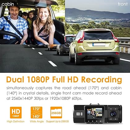 Vantrue N2 Pro Uber Dual Dash Cam Infrared Night Vision, Dual Channel 1080P Front and Inside Dash Cam, 2.5K Single Front Car Accident Dash Camera, 24hr Motion Sensor Parking Mode, Support 256GB max