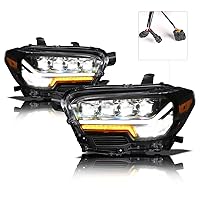 Alpha Owls 8711309 Quad-Pro Series Full LED Projector Headlights With White LED Light Bar & Sequential Signal - Black Amber Fits 2016-2022 Toyota Tacoma Factory LED DRL (Daytime Running Lights)