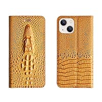 Crocodile Head Embossed Folio Phone Case Holster, for Apple iPhone 14 Plus Case 6.7 Inch Leather Clamshell Cover [Card Slot] [Kickstand],Coffee