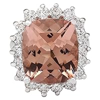 12.21 Carat Natural Pink Morganite and Diamond (F-G Color, VS1-VS2 Clarity) 14K White Gold Luxury Cocktail Ring for Women Exclusively Handcrafted in USA