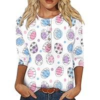 3/4 Sleeve Blouse Ladies Tunic O-Neck Tee Dressy Tshirt Easter Print Casual Fashion Tops Summer Trendy Shirt