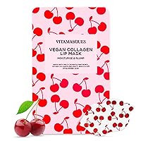 Lip Mask by Vitamasques, 3-Pack - Cherry Vegan Collagen Lip Mask Sheets, Repair for Dry & Chapped Lips - Nourishing & Hydrating - Wild Cherries & Hyaluronic Acid - Vegan & Cruelty-Free