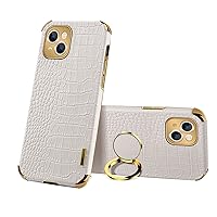 Guppy Compatible with iPhone 15 Ring Holder Case Luxury Crocodile Cover Gold Edge 360 Degree Rotation Stand Compatible with Women Slim Leather Snake Lizard Skin Protective Cover case, 6.1Inch,White