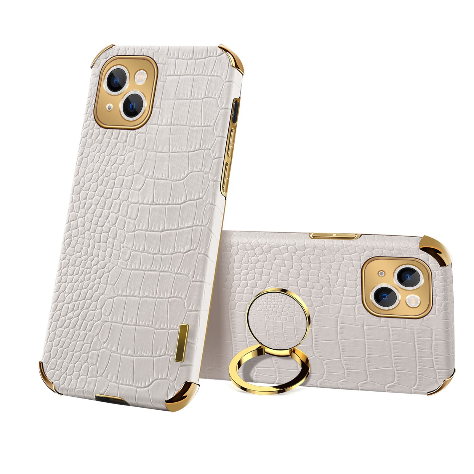 Guppy Compatible with iPhone 13 Mini Ring Holder Case Cool Crocodile Snake Skin Pattern Textured with 360 Degree Rotation Stand for Woman Man Slim Soft Bumper Protective Cover 5.4 inch White
