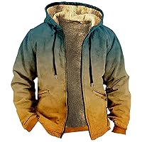 Mens Winter Coat With Hood Fleece Zip Up Coat Thermal Heavy Windbreaker Casual Vintage Oversized Jacket