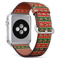 Compatible with Apple Watch Band 42mm 44mm 45mm 49mm (Green Red Striped Christmas Pattern) Replacement Vegan Leather Strap for iWatch Series 8 7 6 5 4 3 2 1 Ultra SE