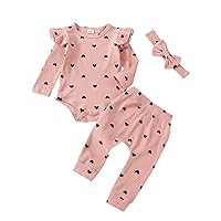 Baby Girl Clothes Newborn Infant Fall Winter Outifts Ribbed Ruffle Long Sleeve Romper Pant Outfit Set 3pcs 0-18Months