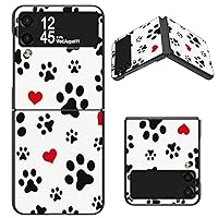 Designed for Samsung Galaxy Z Flip 3 5G Case, Slim Hard PC with Cute Dog Paw Prints Pattern Design, Shockproof Wireless Charging Phone Cover for Galaxy Z Flip 3 (2021)