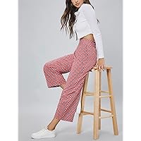 Pants for Women - Polka Dot Shirred Waist Palazzo Pants (Color : Dusty Pink, Size : X-Small)