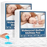 2 Pack Twin Extra Long (XL) Waterproof Mattress Pad, Cooling Twin XL Mattress Protector Cover for College Dorm, Breathable & Noiseless Twin XL Mattress Fitted with Deep Pocket to 14