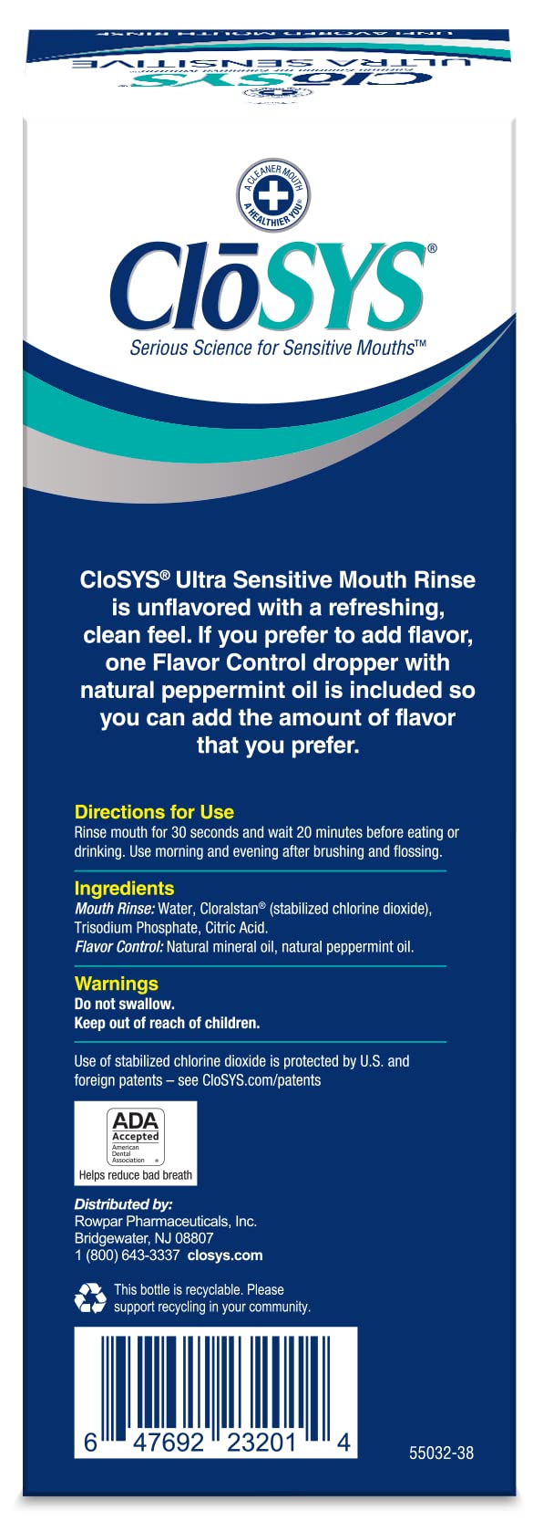 CloSYS Ultra Sensitive Mouthwash, 32 Ounce (Pack of 2), Unflavored (Optional Flavor Dropper Included), Alcohol Free, Dye Free, pH Balanced, Helps Soothe Entire Mouth