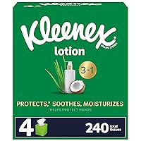Kleenex Soothing Lotion Facial Tissues with Coconut Oil, 4 Cube Boxes, 60 Tissues per Box, 3-Ply (240 Total Tissues), Packaging May Vary
