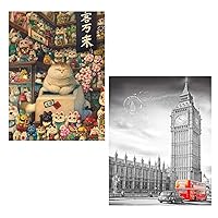 Pintoo - Two Plastic Jigsaw Puzzles Bundle - 4800 Piece - Phoenix Chan - Maneki Neko's Shop and 500 Piece - Big Ben, England [H3076+H1534]