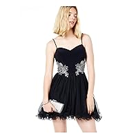 Blondie Womens Sequined Spaghetti Strap Sweetheart Neckline Mini Cocktail Fit + Flare Dress