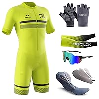 Mens One-Piece Trisuit,Short Sleeve Triathlon Tri Suit with Storage Pocket,Quick-Dry Summer,Bike Swim Run