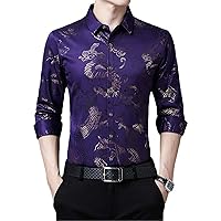 Designer Shirts Men Chinese Dragon Print Slim Fit Spring Long Sleeve Casual Shirts