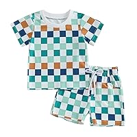 Toddler Baby Boy Summer Clothes Set Short Sleeve Checkered Tops & Shorts Novelty Color Block Outfits