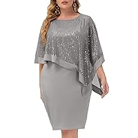 Hanna Nikole Women's Plus Size Glitter Sequin Pencil Dress Cape Dresses for Work Cocktail Party