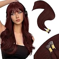 Moresoo 20 Inch I Tip Hair Extensions Real Human Hair Wine Red Itip Hair Extensions Pre Bond Itip Hair Extensions Human Hair Cold Fusion I Tip Hair Extensions 20 Inch #99J 40G/50S