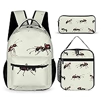 Realistic Ants Large Capacity Backpacks with Lunch Bag Pencil Case Set Resistant Daypack 3 Piece
