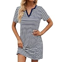 Striped Shirt Dress, Womens Loose Short Sleeve Tshirt for Women Fashion Dresses 2024 Dress, S, XXL
